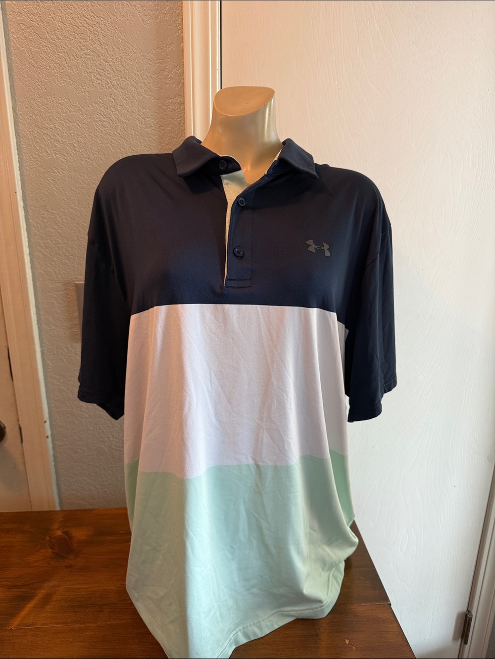 Under Armour Navy White Mint Colorblock Polo Shirt